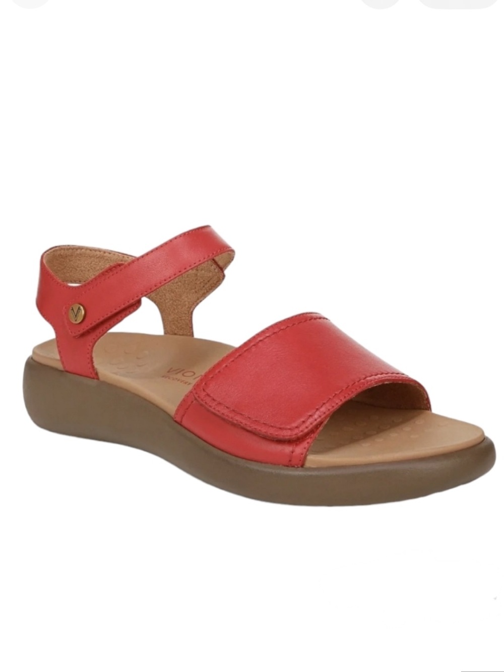 Vionic Red Leather Adjustable Ankle Strap Sandals